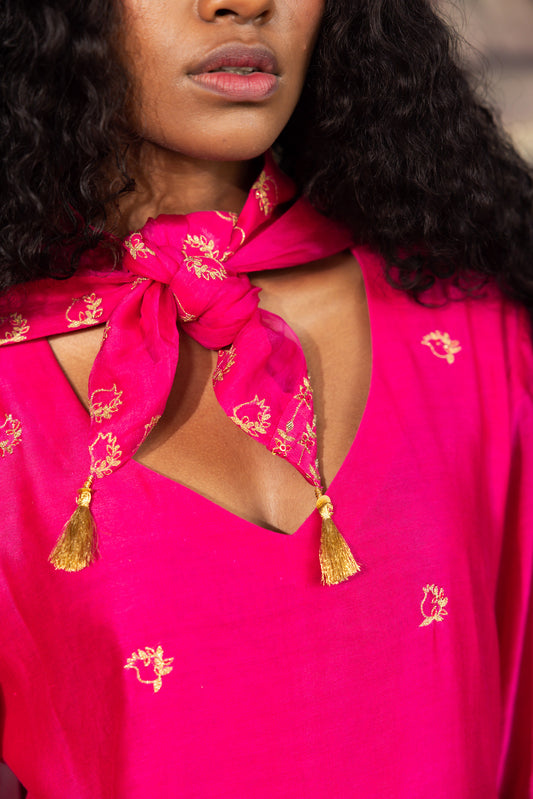 Pink Chanderi Embroidered Kurta set