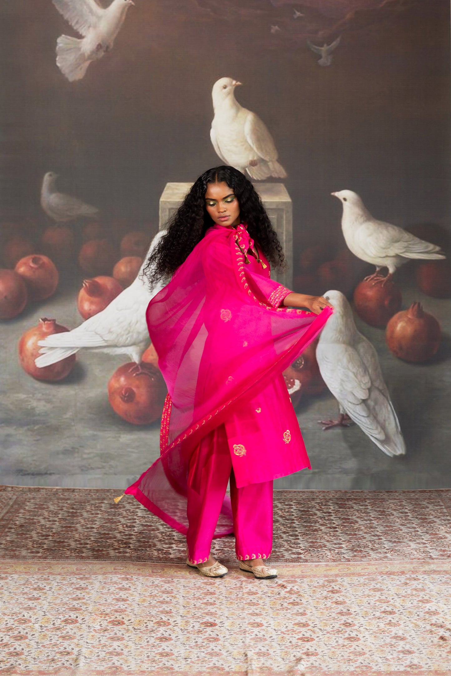 Pink Chanderi Embroidered Kurta set