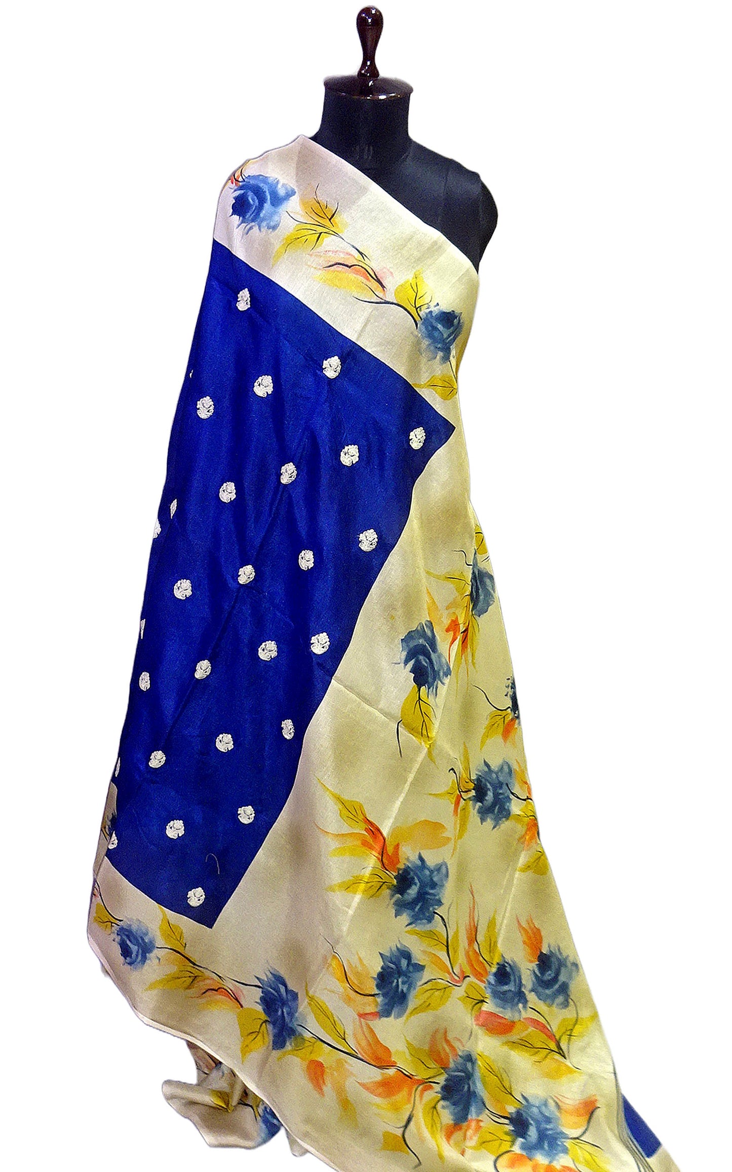 Embroidery Work Soft Kosa Silk Saree in Berry Blue, Beige and Multicolored