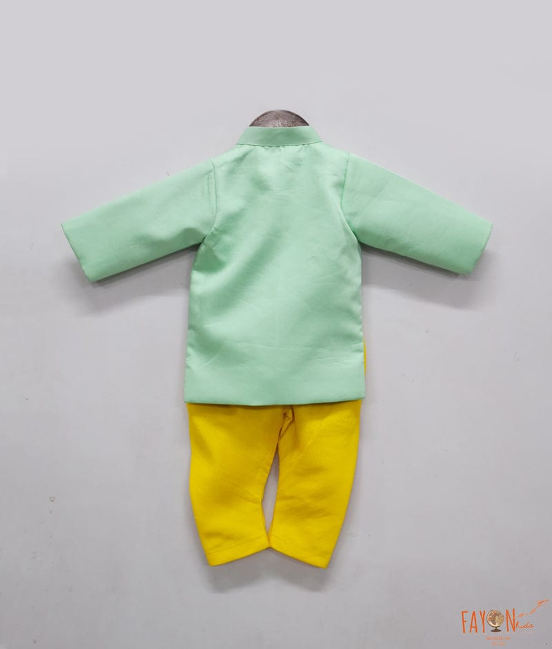 Aqua Green Achkan with Yellow Chudidar for Boys