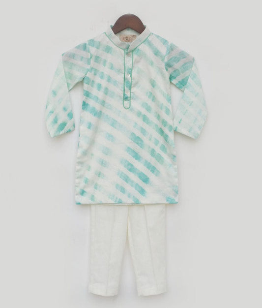 Aqua Green Leheriya Kurta and Pant for Boys
