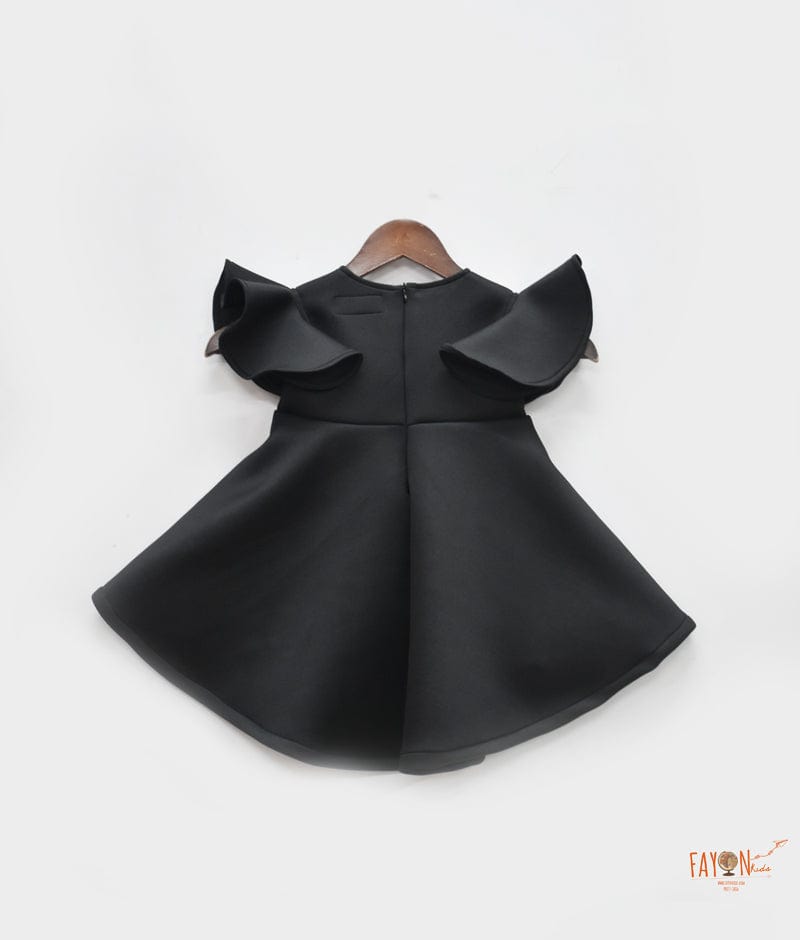 Black Lycra Dress with Flowers for Girls