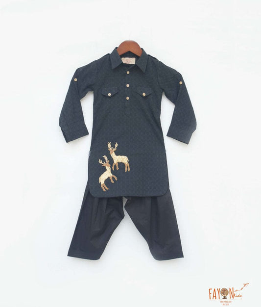 Black Self Kurta with Salwar for Boys