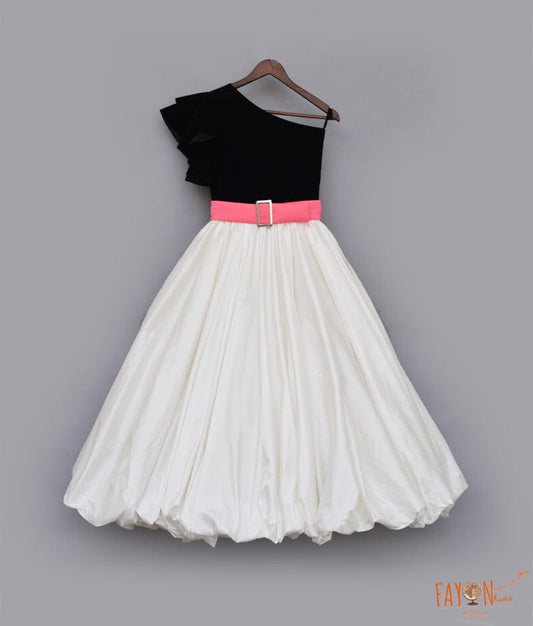 Black Velvet Off white Silk Gown for Girls