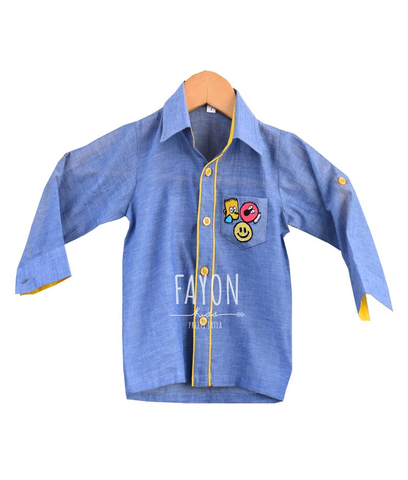 Blue Shirt with Patches for Boys