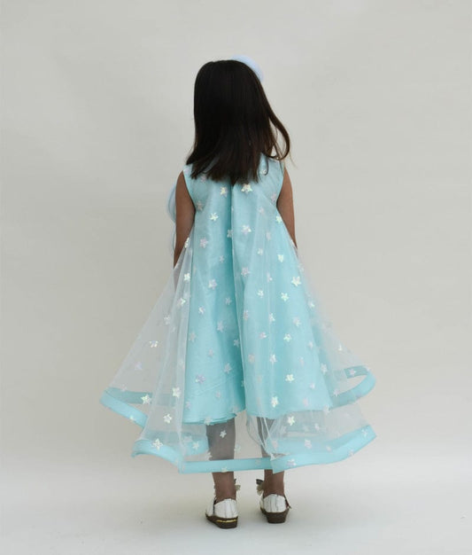 Blue Star Net High Low Dress for Girls