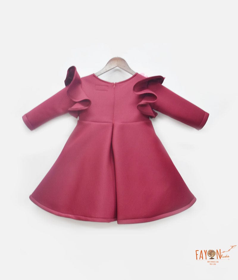 Burgundy Neoprene Dress for Girls