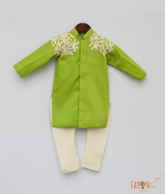 Lime Green Embroidery Achkan with Chudidar for Boys