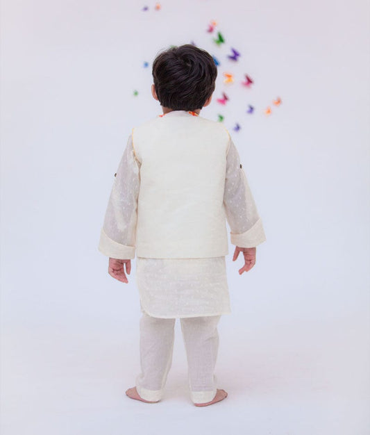 Multi Colour Booti Nehru Jacket with Kurta Pant for Boys