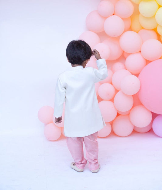 Off white Achkan with Peach Chudidar for Boys