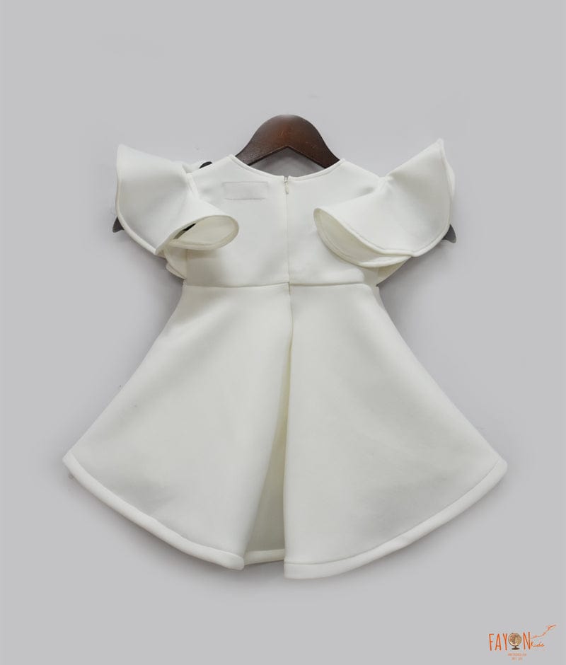 Off white Lycra Dress with Lycra Flowers for Girls
