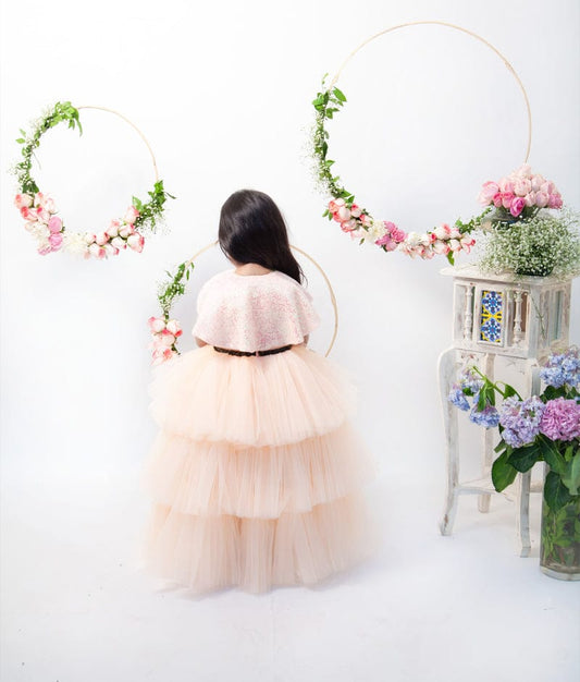Peach Gown with Cape for Girls