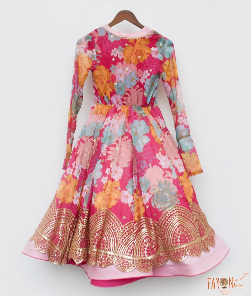 Pink Lehenga Choli Printed Jacket for Girls