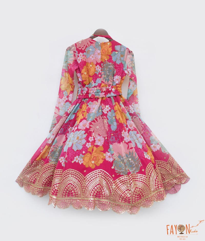 Pink Printed Anarkali Georgette Dupatta for Girls