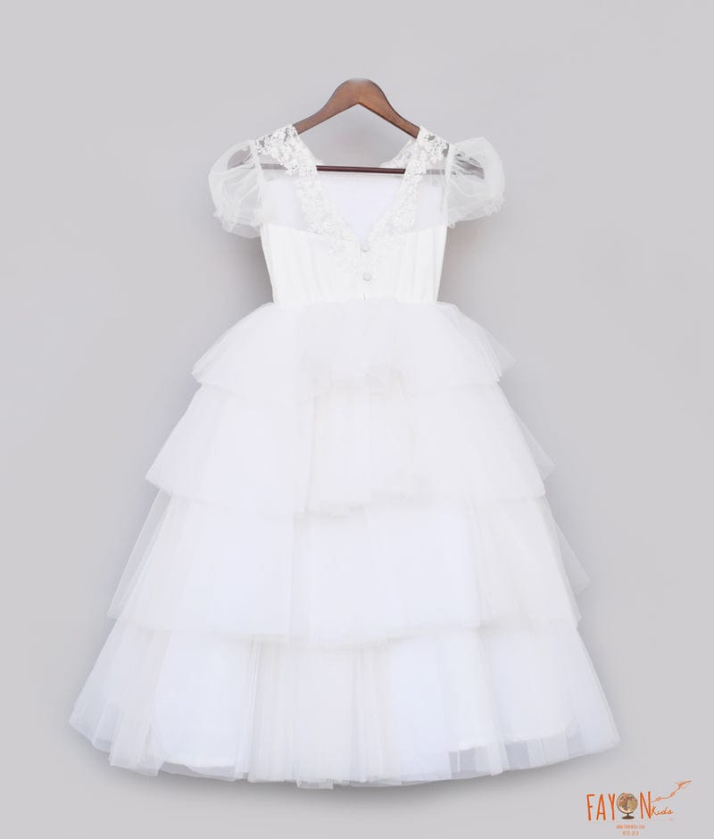 Shop White Net Frill Gown for Girls