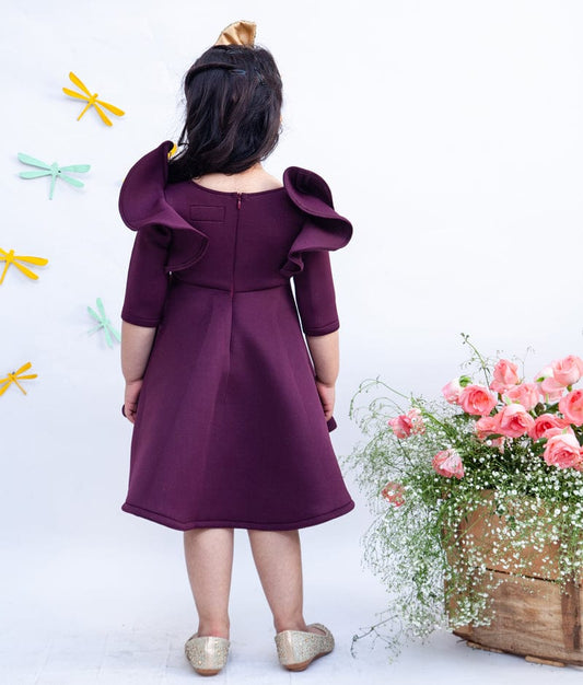 Wine Burgundy Neoprene Dress for Girls