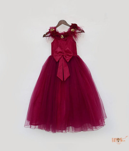 Wine Burgundy Shimmer Net Gown for Girls
