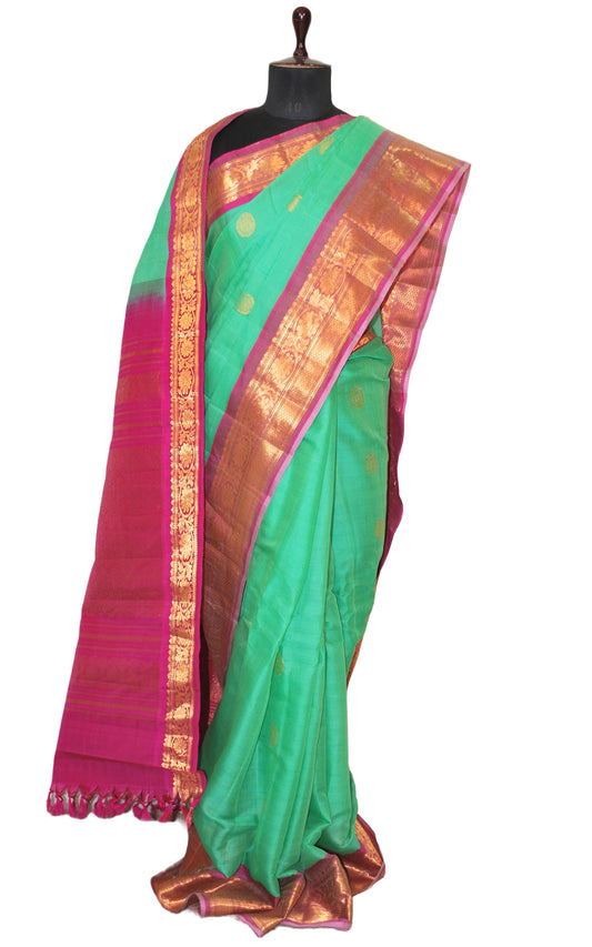 Exclusive Gadwal Seiko Silk Saree in Sea Green and Pink