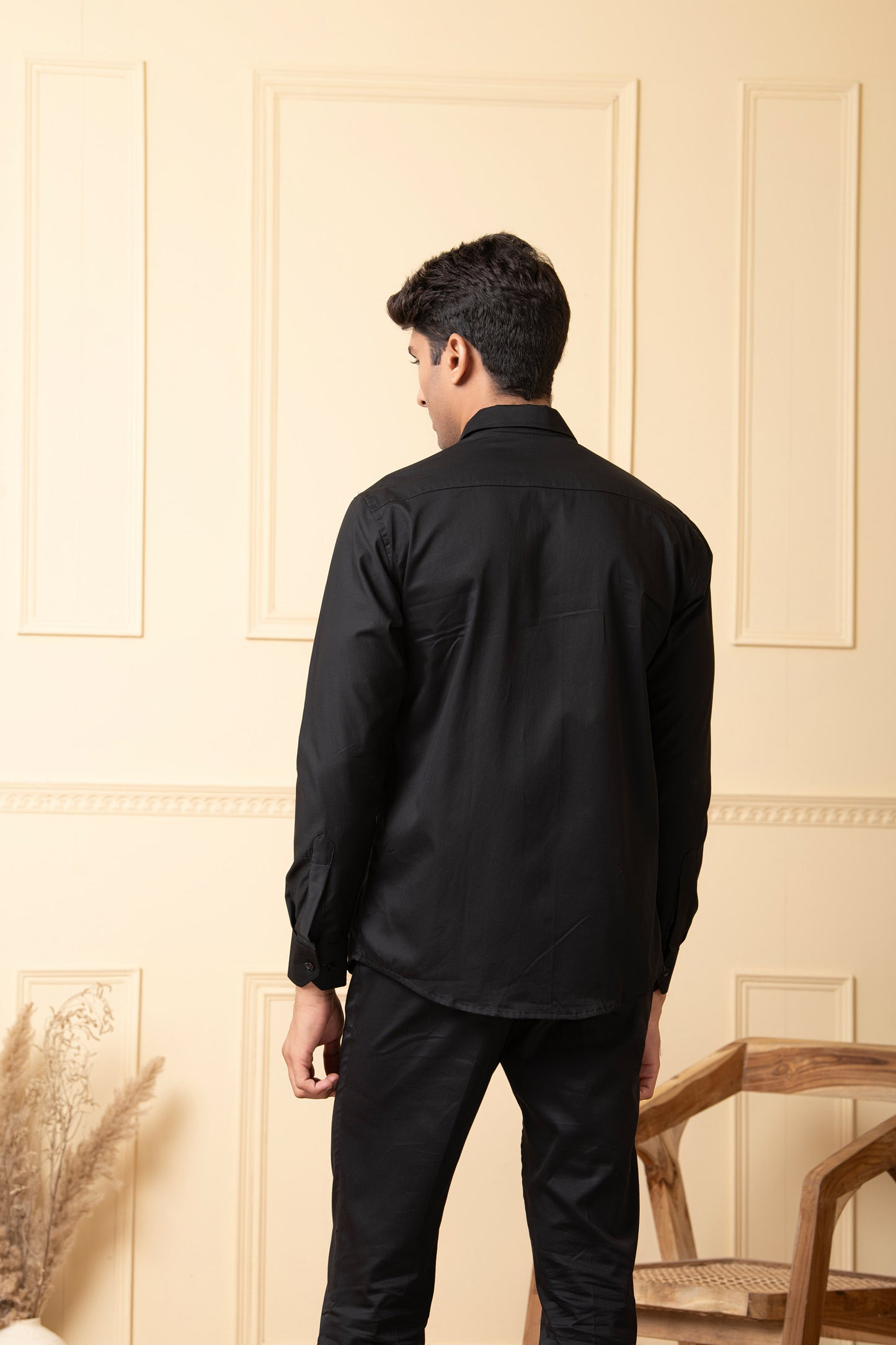 Black Giza Cotton Card shaped embroidery shirt