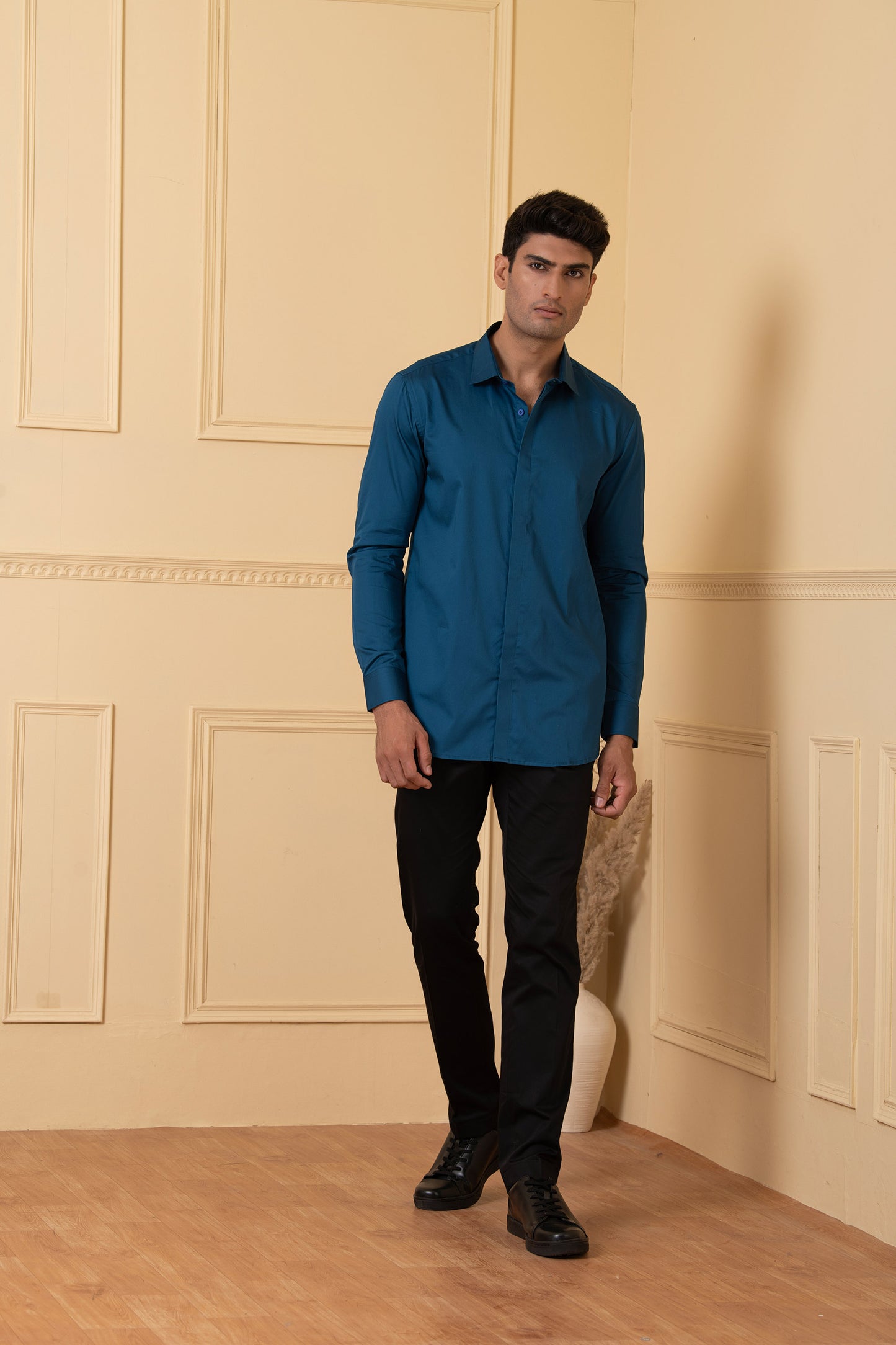 Teal Blue Giza Cotton Solid teal blue plain shirt