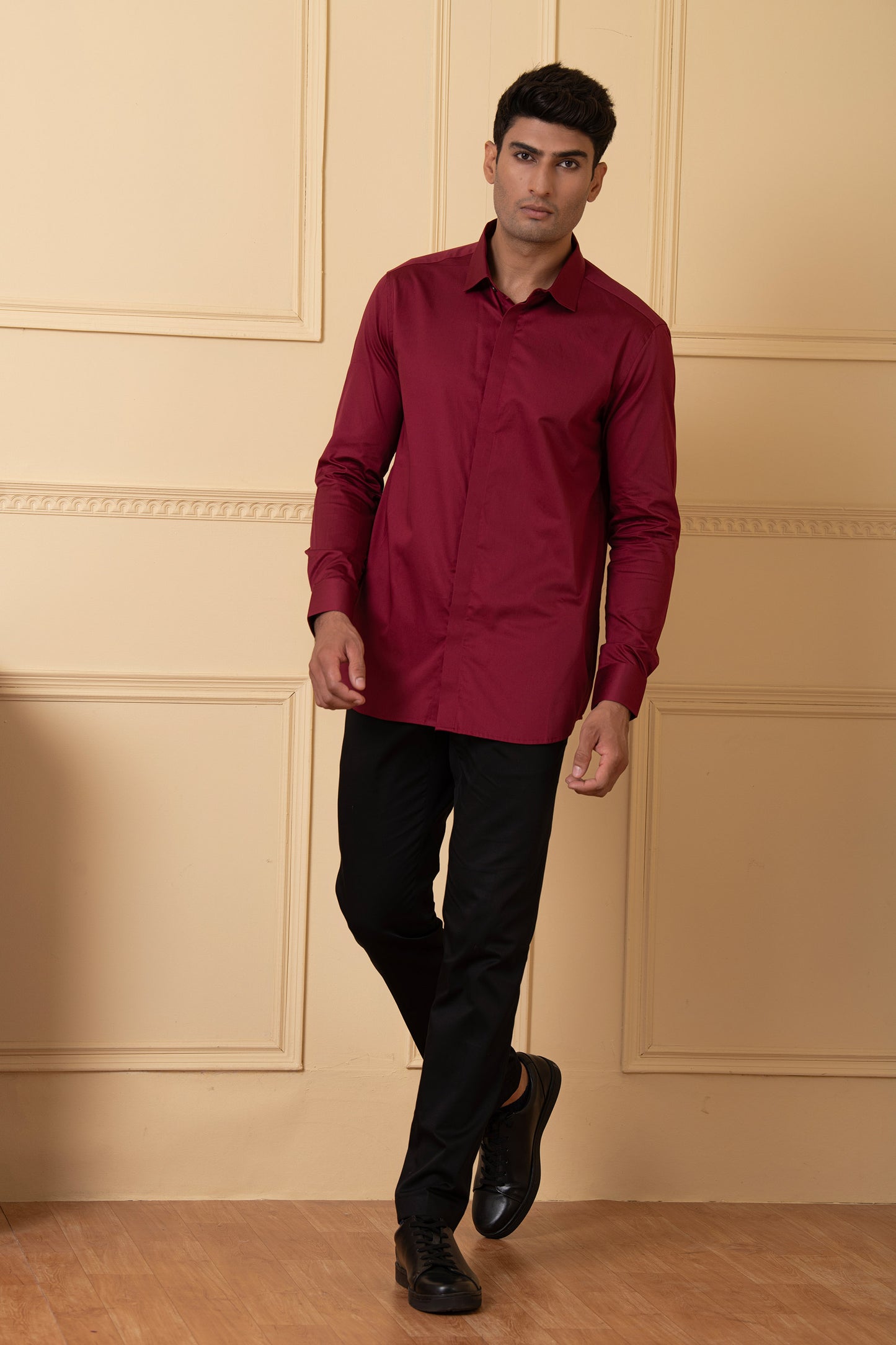 Maroon Giza Cotton Solid maroon plain shirt