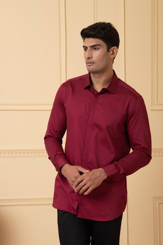 Maroon Giza Cotton Solid maroon plain shirt