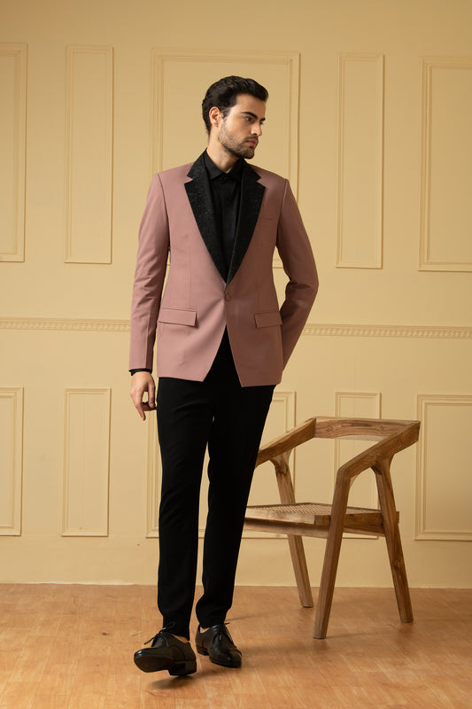 Fasinante Mauve Satin Hand Embroidered Formal Blazer