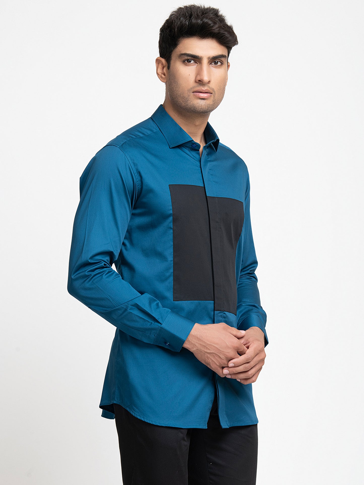 Blue Giza Cotton Blue shirt with black patch box shirt