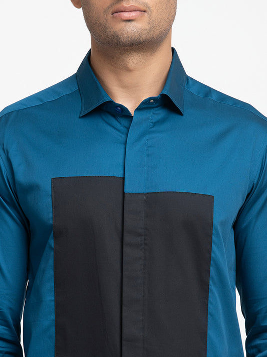 Blue Giza Cotton Blue shirt with black patch box shirt