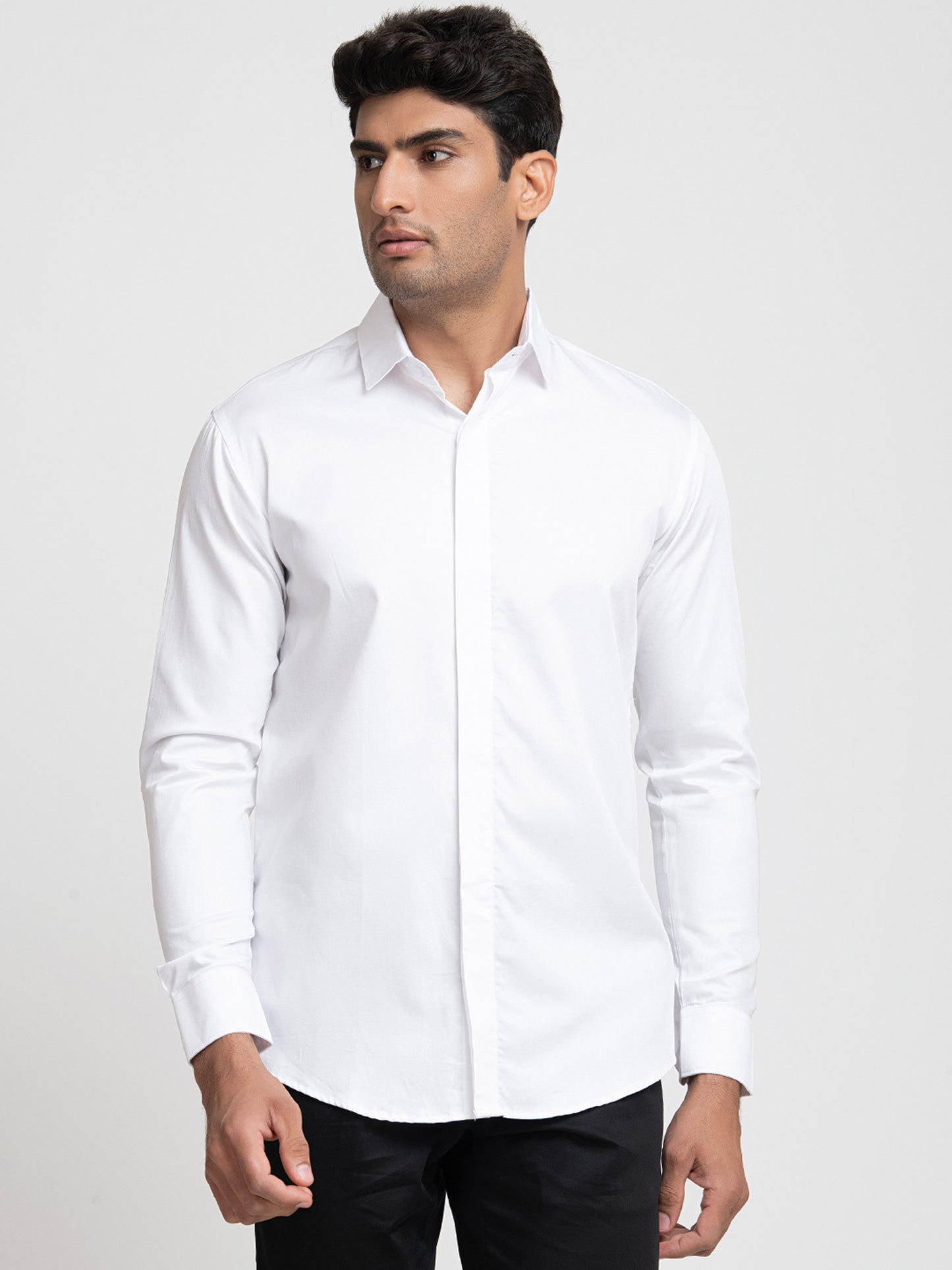 White Cotton satin bianco solid white shirt