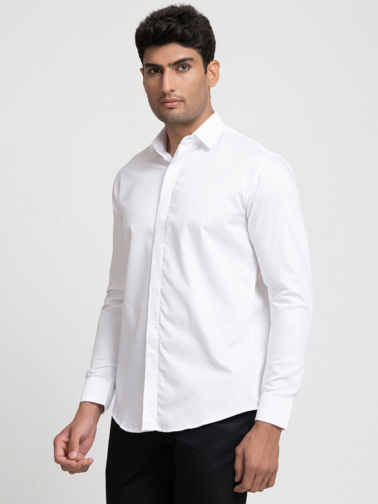 White Cotton satin bianco solid white shirt