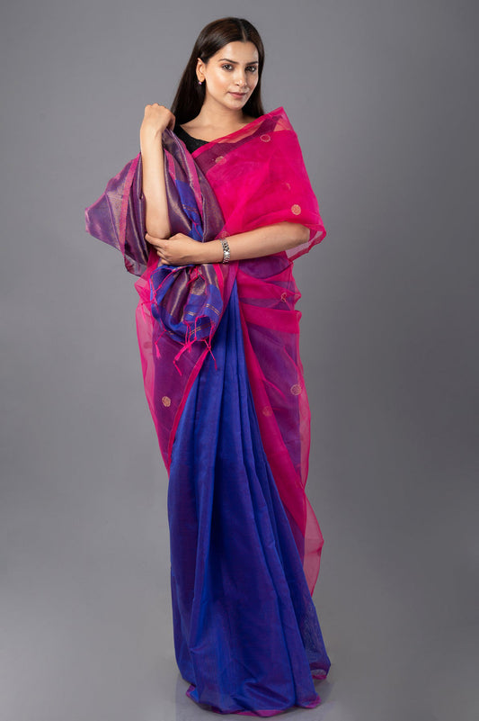 Pink-Floyd I Pink and Blue Handloom Saree
