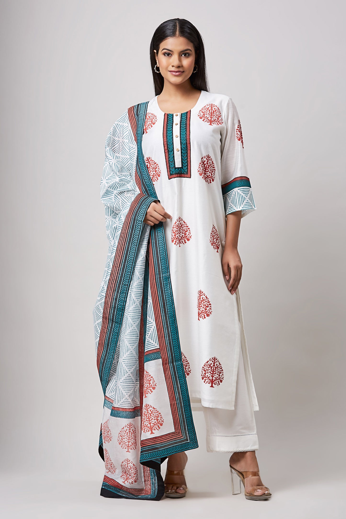 Rust & Indigo Block Printed Designer Kurta Set
