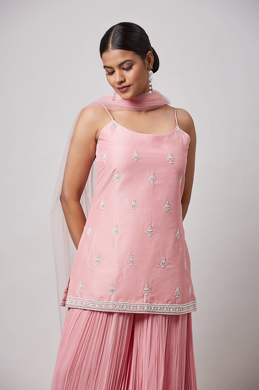 Pink Soy Silk Sharara Set - Sanjev Marwaaha