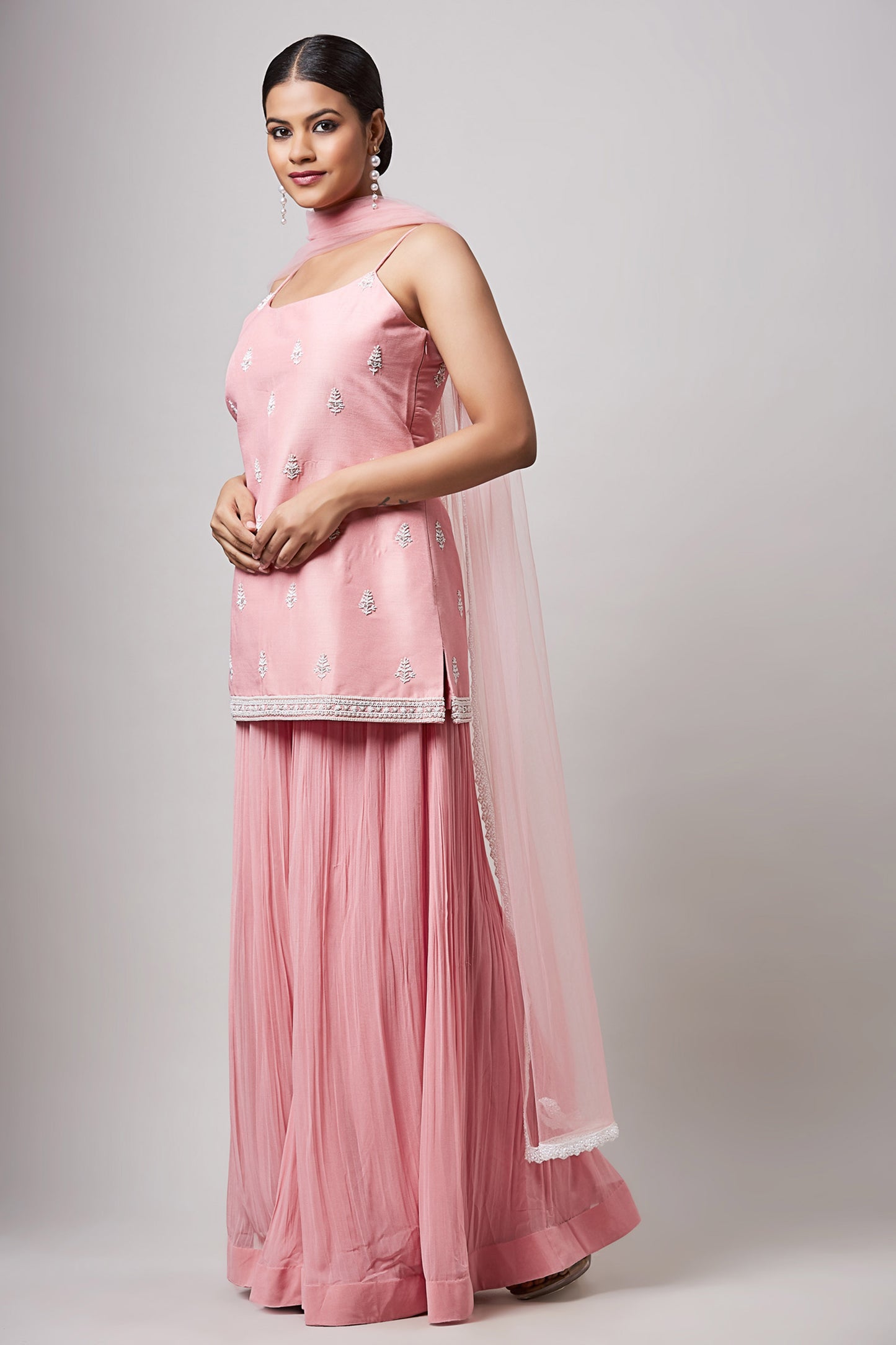 Pink Soy Silk Sharara Set - Sanjev Marwaaha
