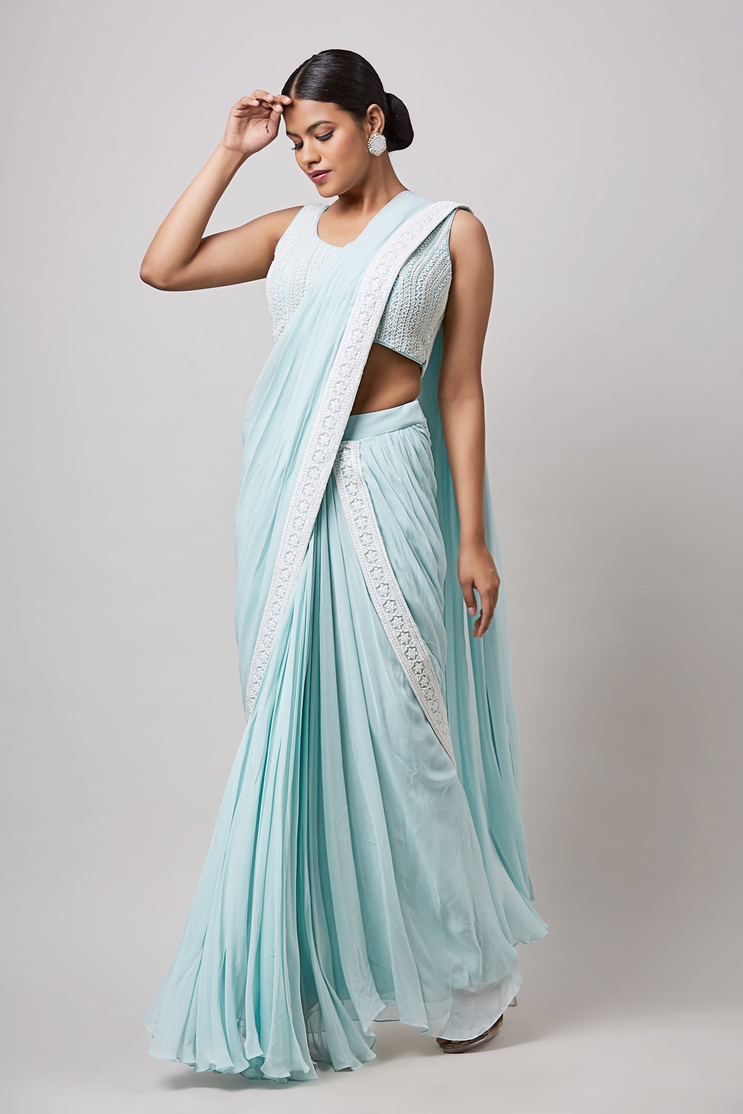Sea Green Zion Silk Pre Drape Saree