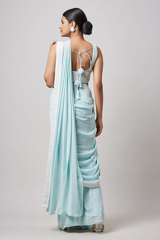 Sea Green Zion Silk Pre Drape Saree
