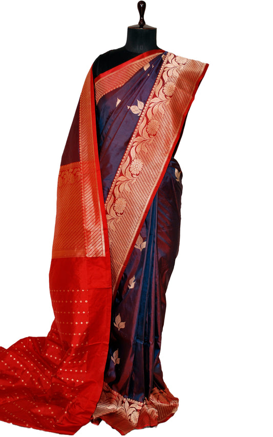 Pure Katan Banarasi Silk Saree in Byzantium Purple and Red