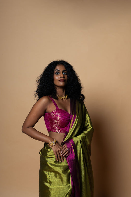 MUDRAYA saree I Lime Green Handloom Tissue Saree