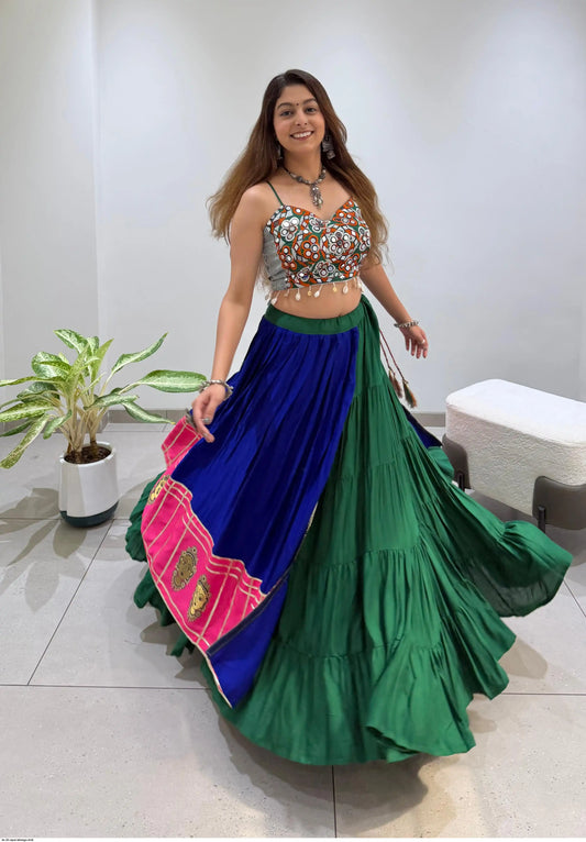 Multi Color Rayon Mirror Embroidered Navratri Chaniya Choli