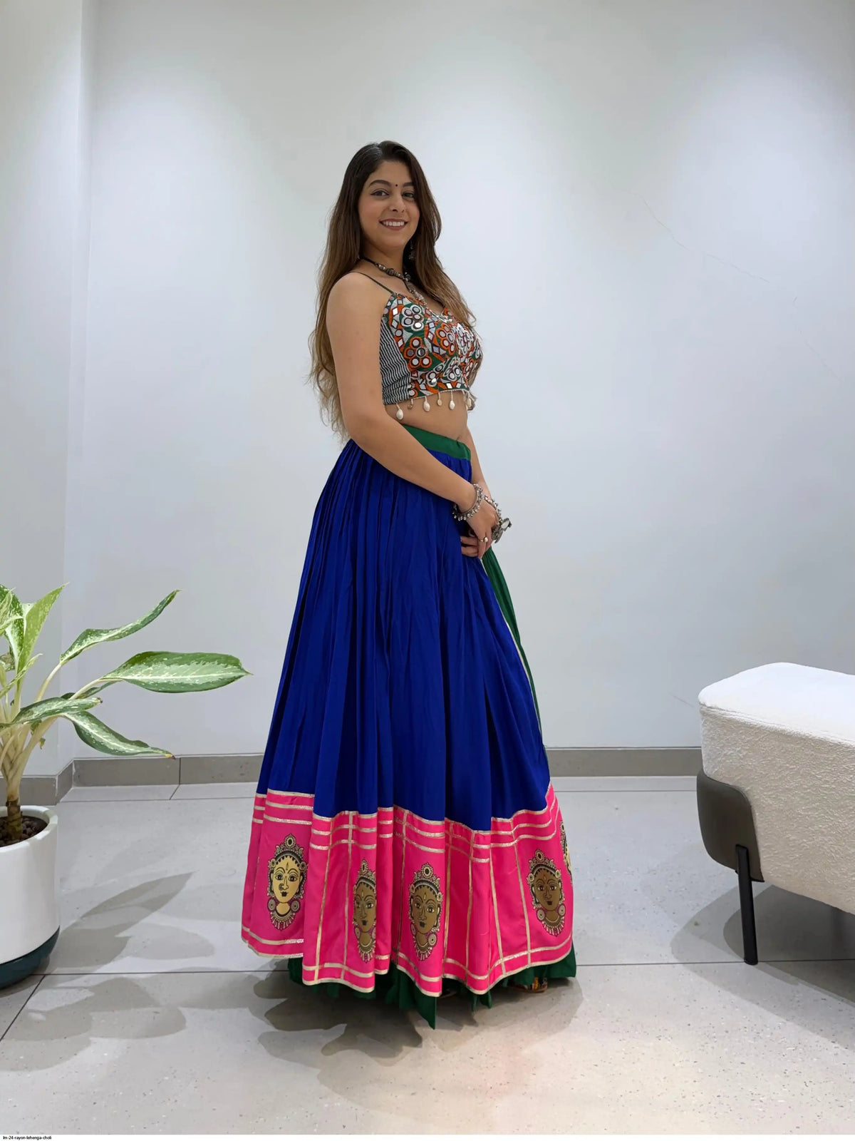 Multi Color Rayon Mirror Embroidered Navratri Chaniya Choli