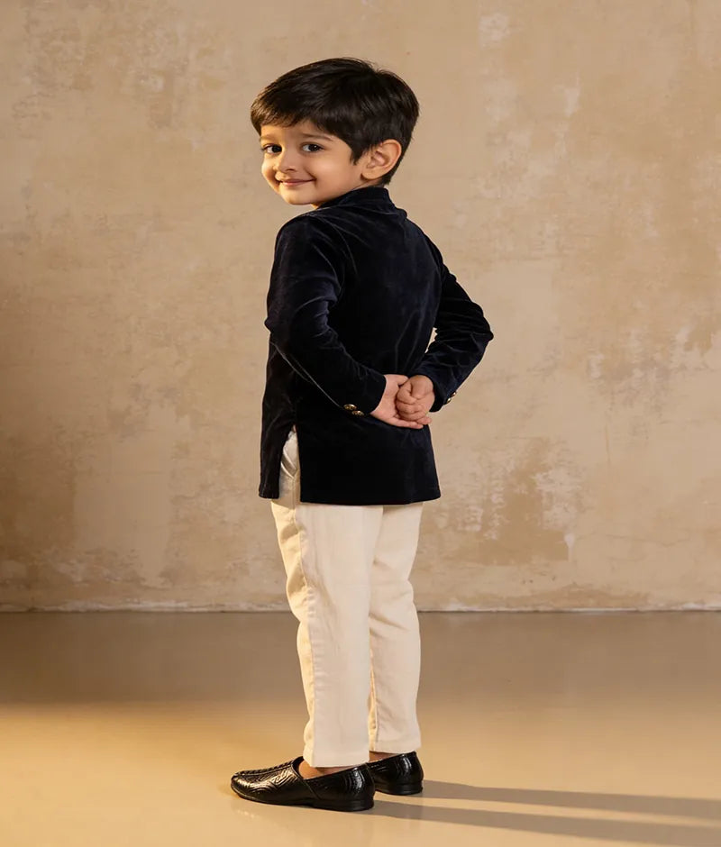 Luxe Blue Velvet Bandgala for Boys with Pant