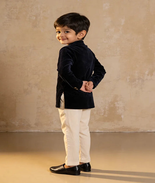 Luxe Blue Velvet Bandgala for Boys with Pant