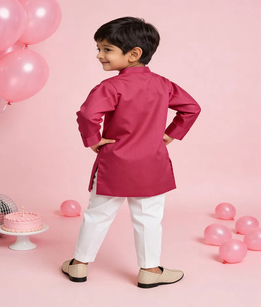 Luxe Pink Embroidery Achkan with Pant for Boys