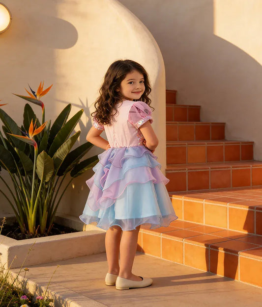 Luxe Pink Sequins Organza Frock for Girls
