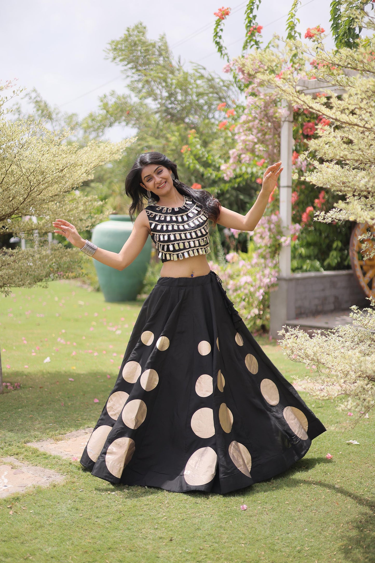 Black Gomti & Mirror Work Georgette Navratri Lehenga Choli