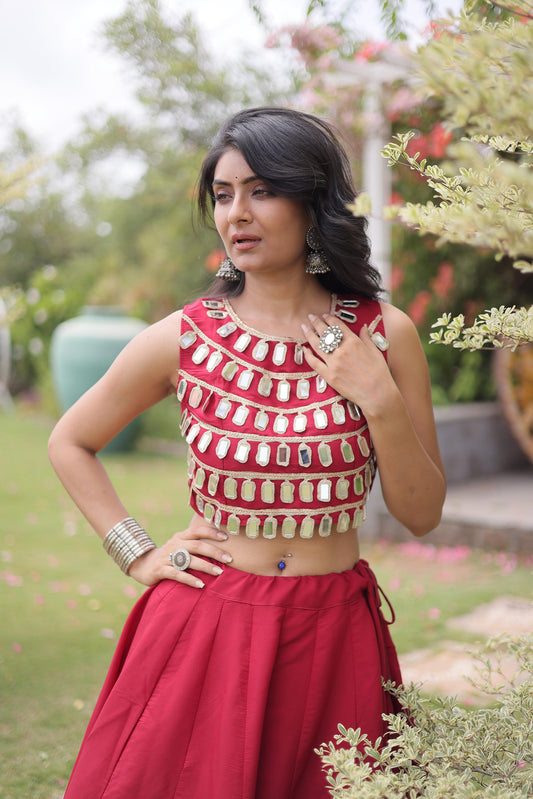 Red Gomti & Mirror Work Georgette Navratri Lehenga Choli
