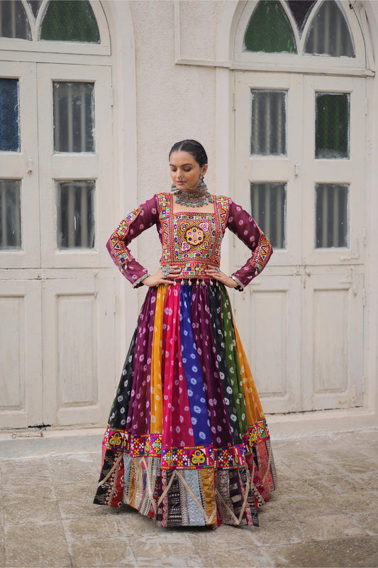 Multi Color Georgette With Kutchi Gamthi Work Navratri Chaniya Choli