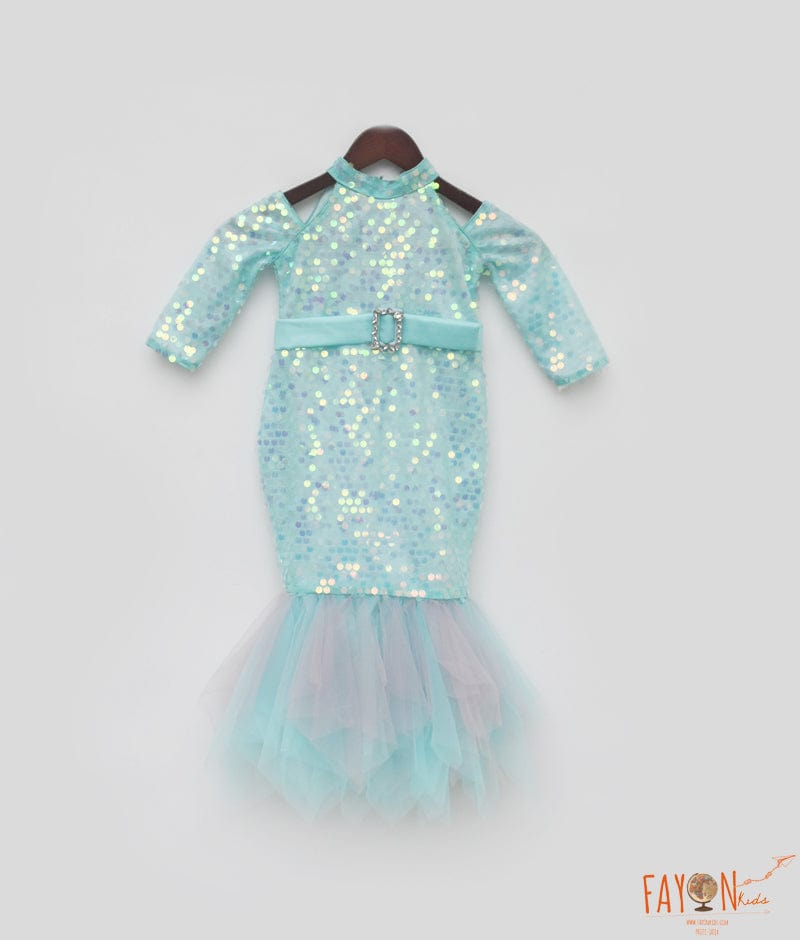 girls mermaid dress Aqua Sequins Mermaid Dress for Girls – Mohi fashion