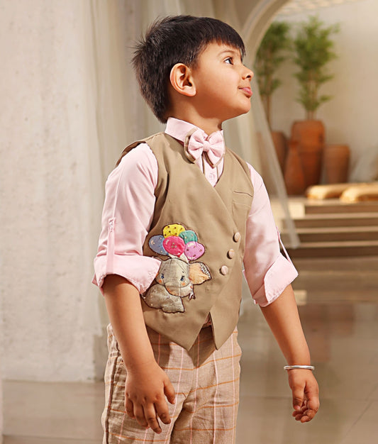 Beige Waistcoat with Shirt and Pant for Boys